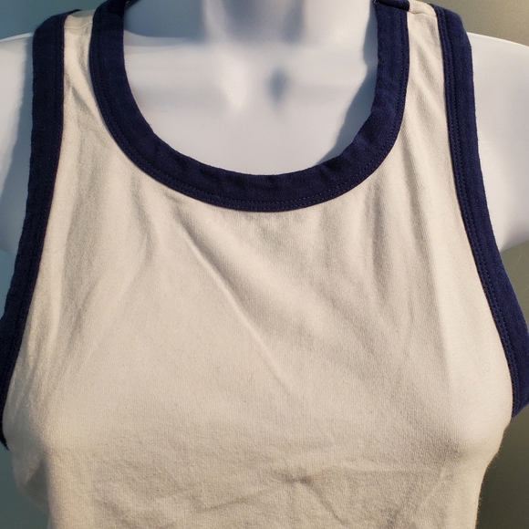 Large, Forever 21, White with Blue Trim Tank Top, Stretchy - Picture 3 of 8